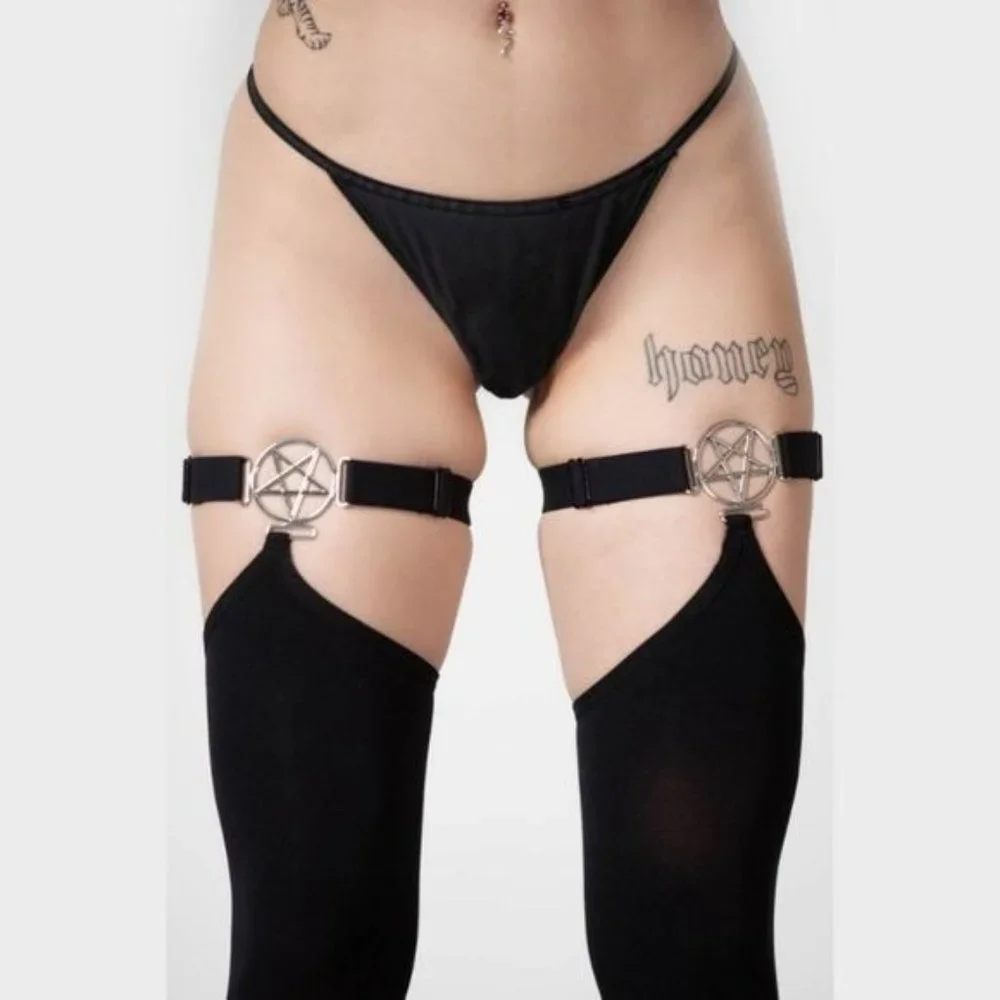 🆕️🆑️ LAST PAIR | Killstar Fiendish Stockings | Black Silver Hardware - Picture 5 of 8